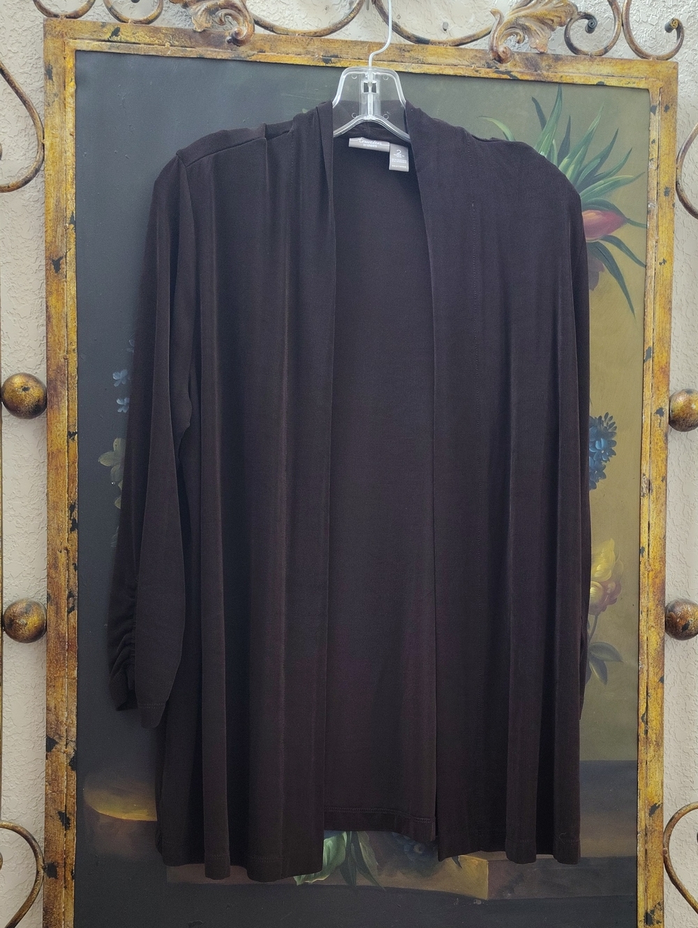 Chico's USA Made Travelers Long Cardigan, Ruched Sleeves,  Wrinkle Resistant